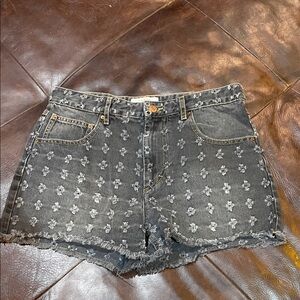 Isabel Morant distressed cross design, black denim Shorts.